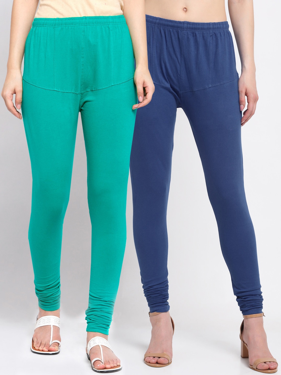 

KLOTTHE Women Pack Of 2 Solid Churidar-Length Cotton Leggings, Blue