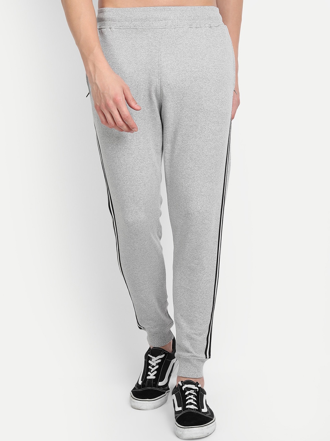 BE AWARA Men Grey Melange Solid Straight-Fit Joggers