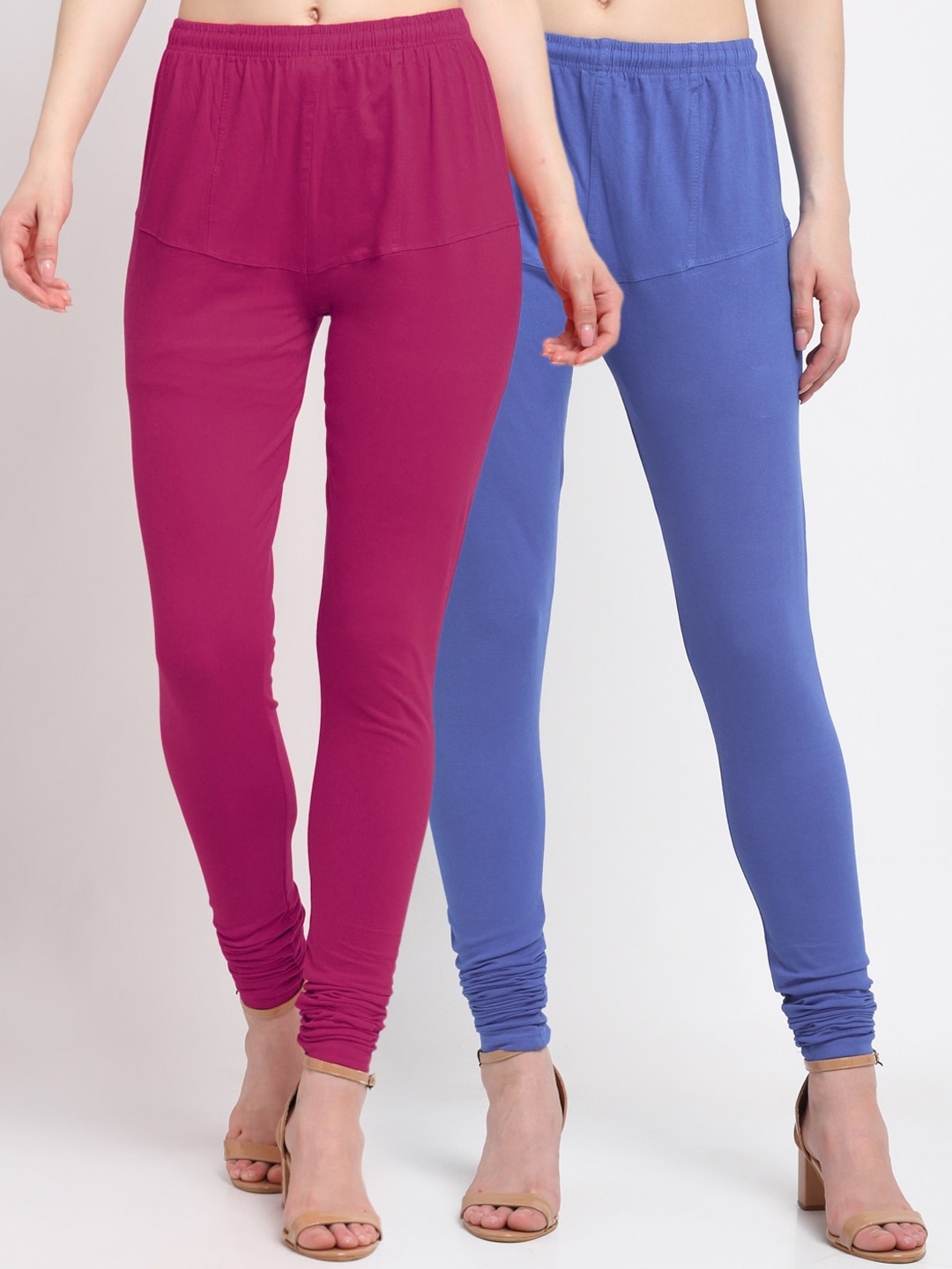 

KLOTTHE Women Pack Of 2 Purple & Blue Solid Cotton Churidar-Length Leggings