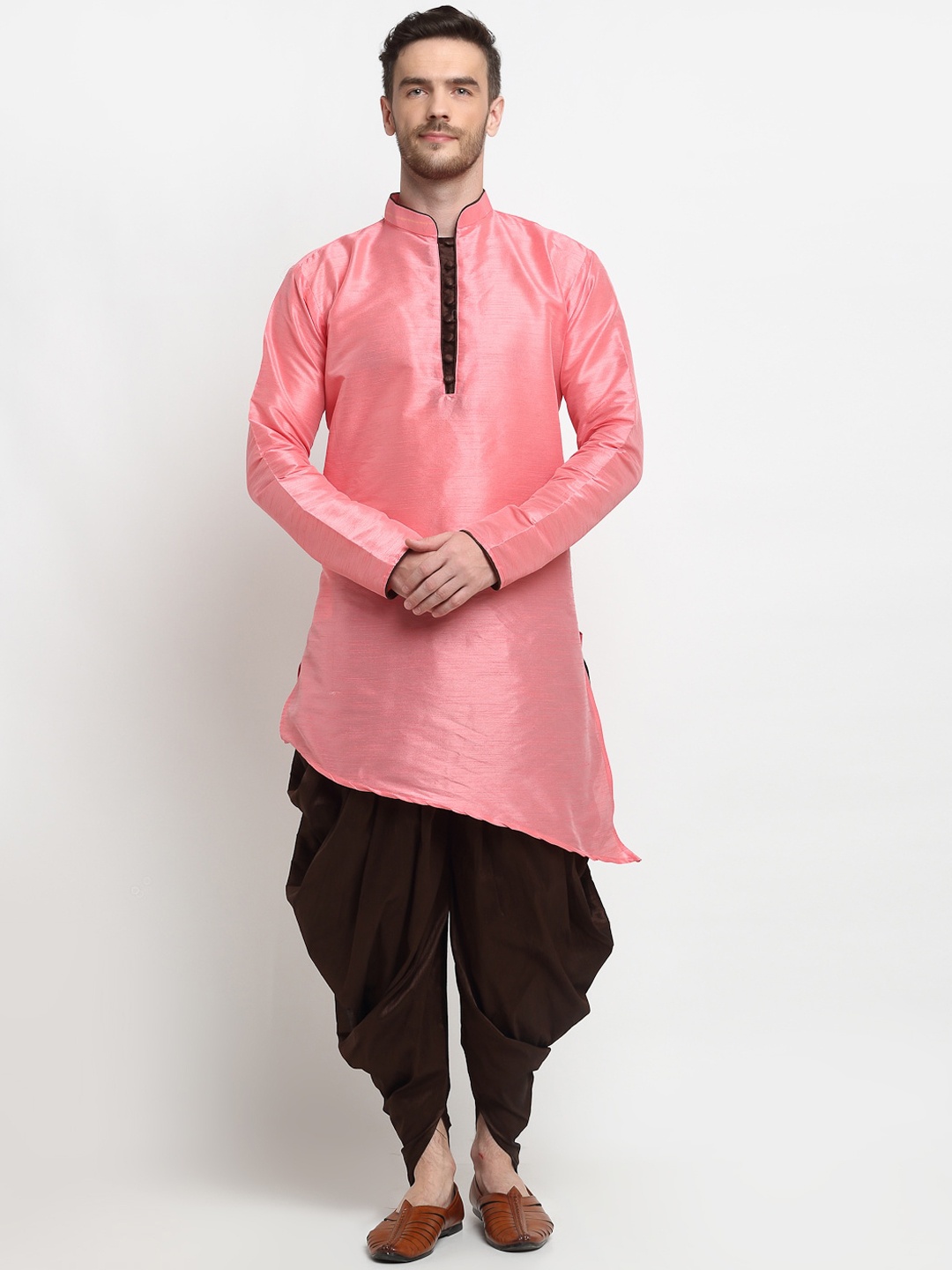 

Benstoke Men Pink Asymmetric Kurta With Dhoti Pants