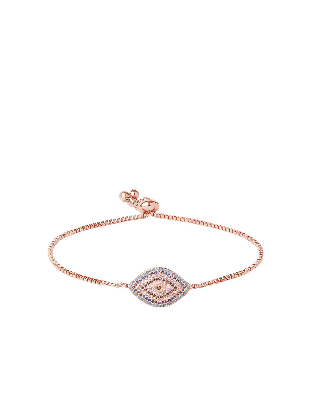 

Moon Dust Women Rose Gold & Blue Brass Cubic Zirconia Rose Evil Eye Charm Bracelet