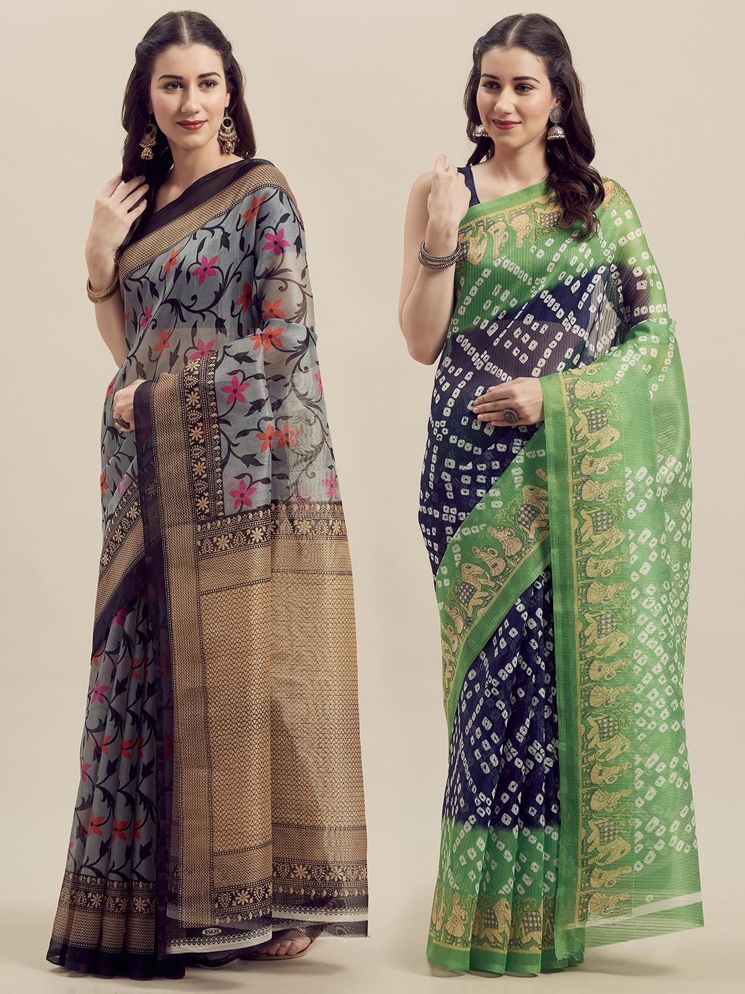 

KALINI Women Pack Of 2 Printed Sarees, Grey