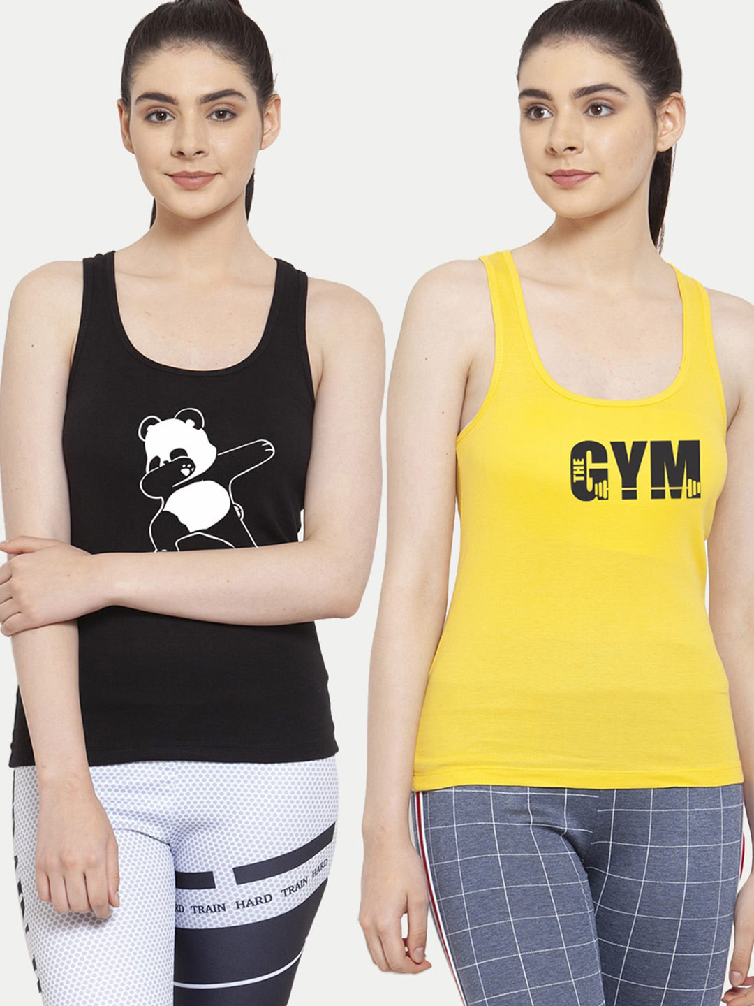 

Friskers Black & Yellow Pack of 2 Printed Tank Top