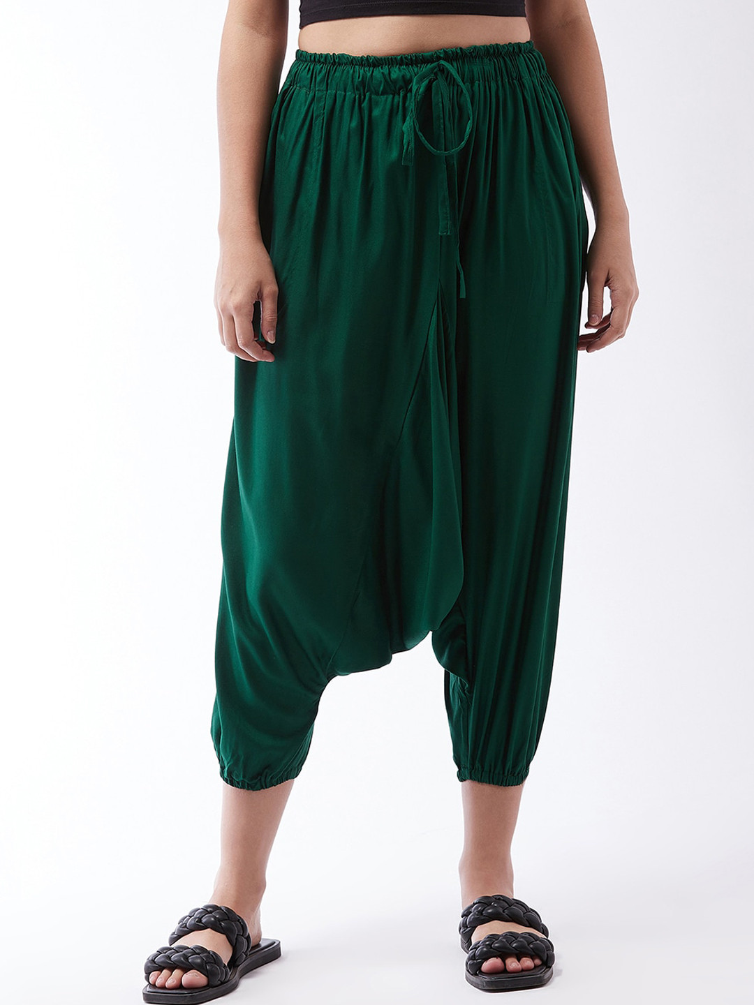 

InWeave Girls Green Solid Cotton Harem Pants