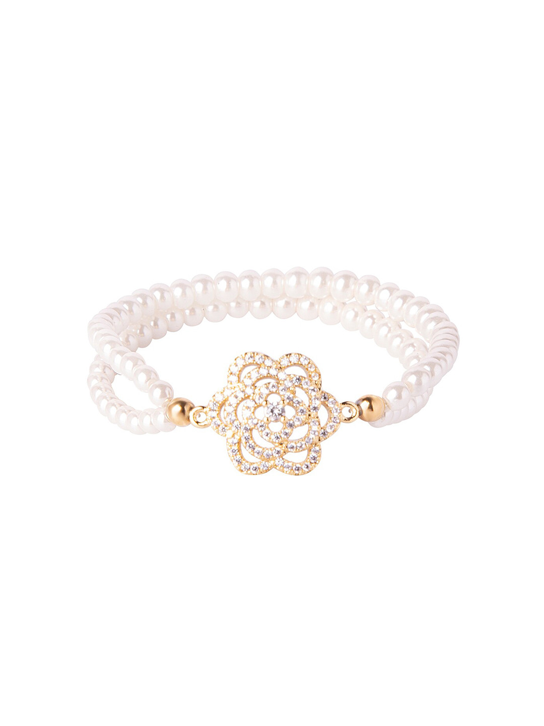 

Moon Dust Women Gold-Toned & White Brass American Diamond Gold-Plated Charm Bracelet