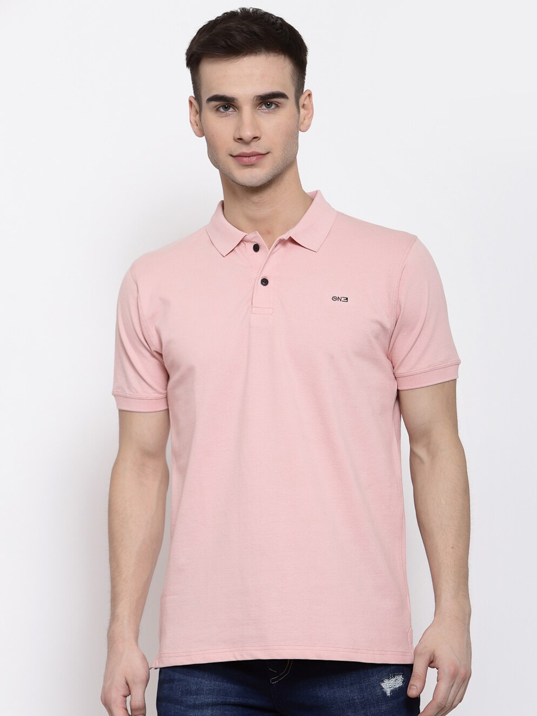 

513 Men Pink Polo Collar T-shirt