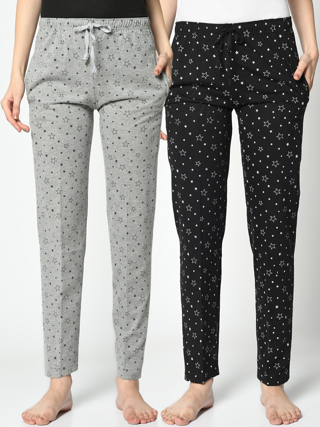 

VIMAL JONNEY Women Pack Of 2 Printed Lounge Pants, Black