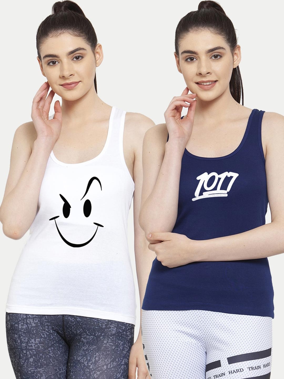 

Friskers Pack Of 2 White & Blue Tank Top