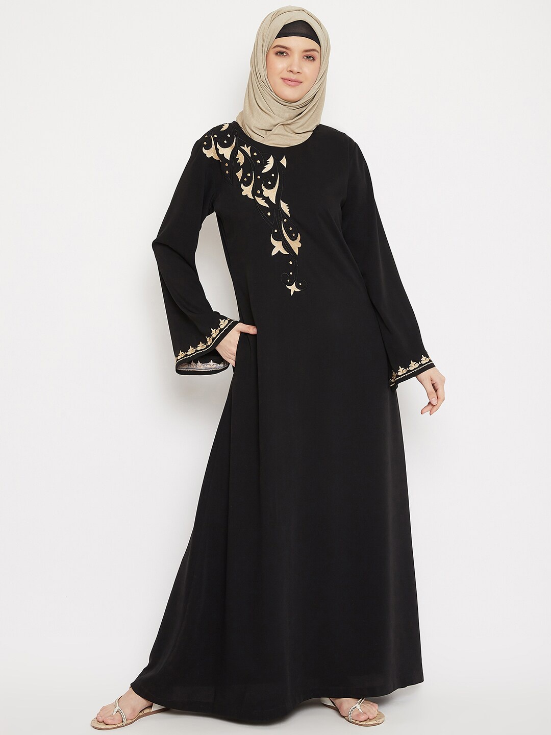 

Momin Libas Black Polyester Embroidered Burqa