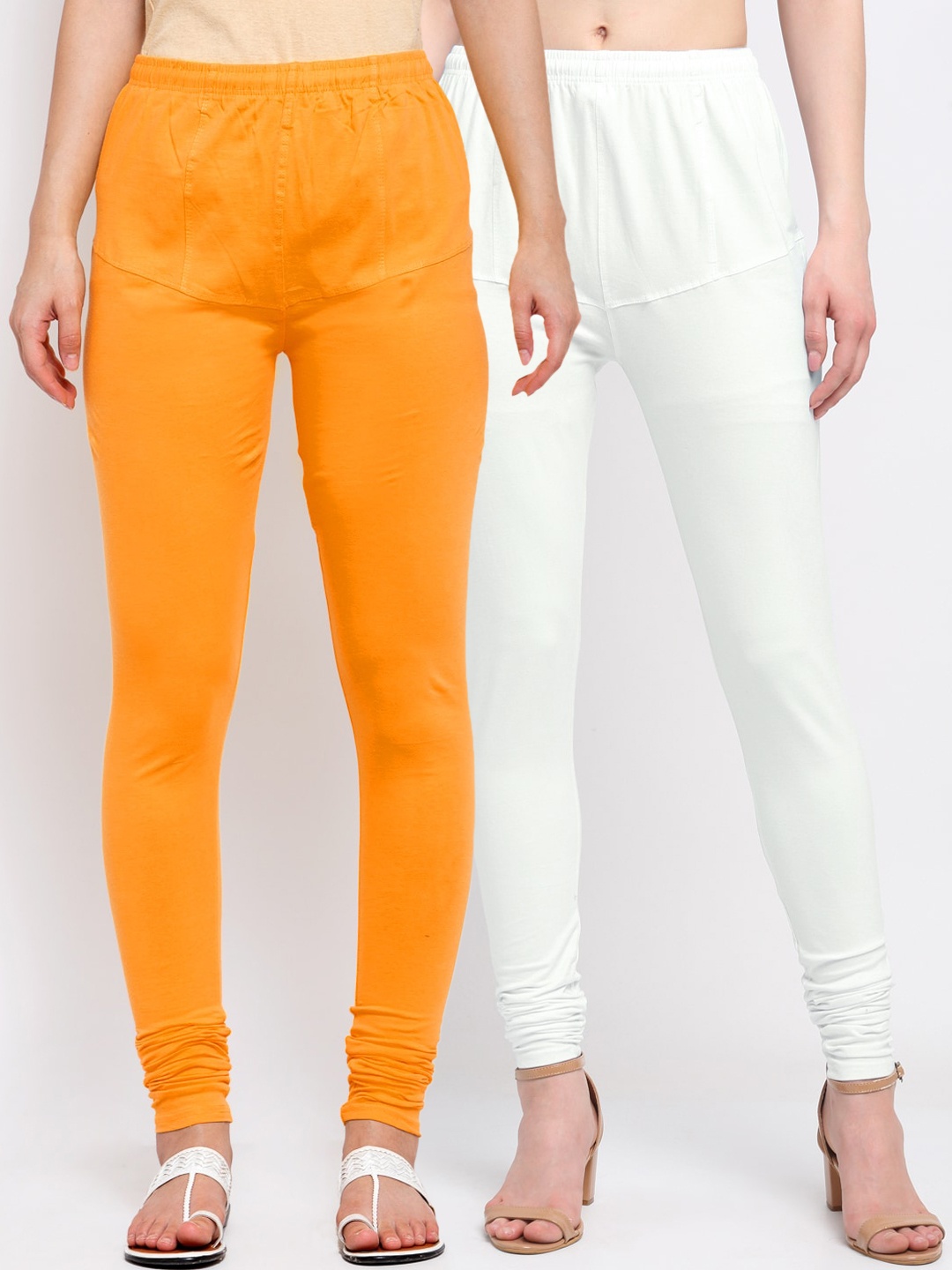 

KLOTTHE Women Pack Of 2 Solid Cotton Churidar-Length Leggings, White
