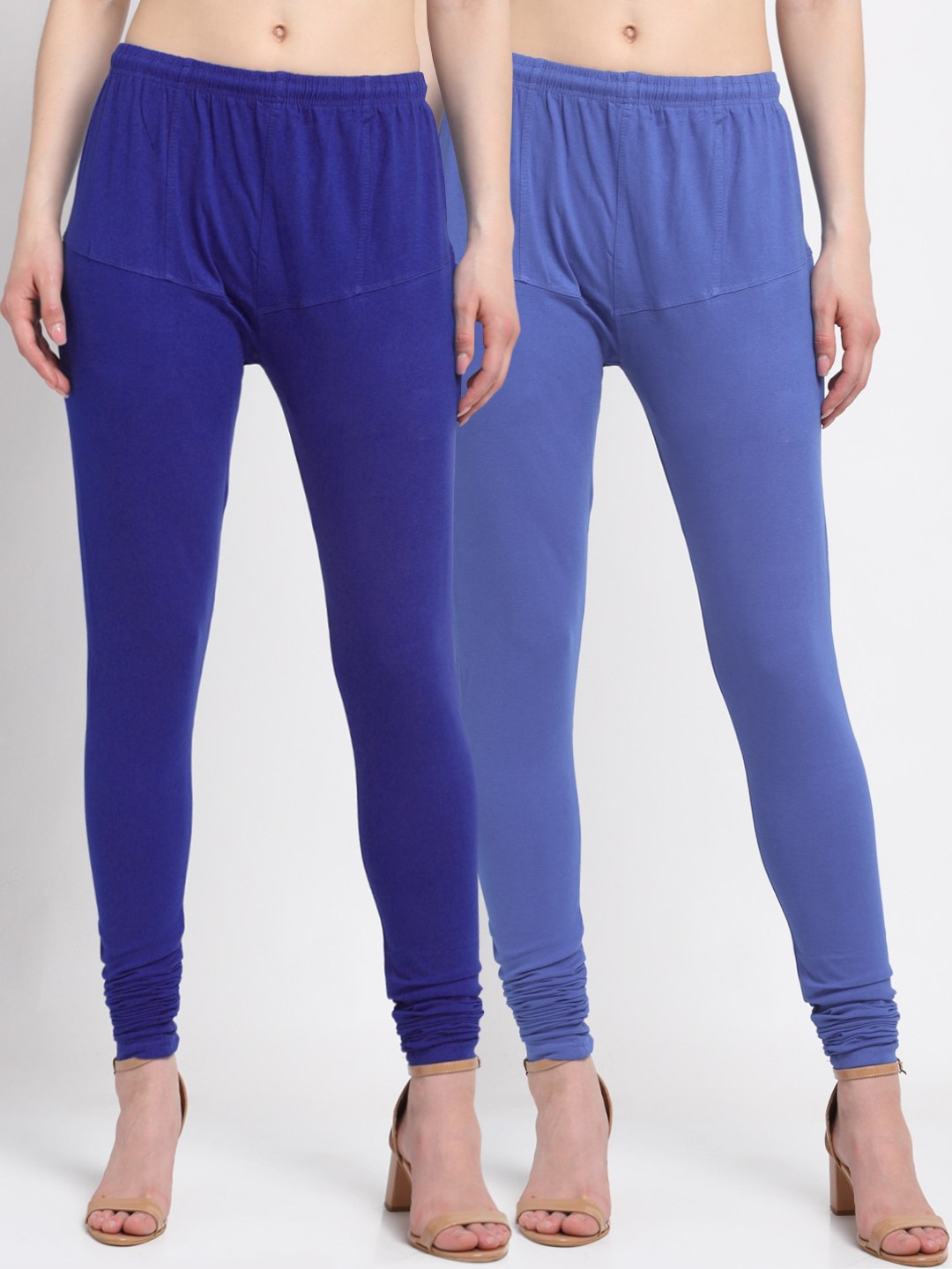

KLOTTHE Women Pack Of 2 Solid Churidar-Length Cotton Leggings, Navy blue