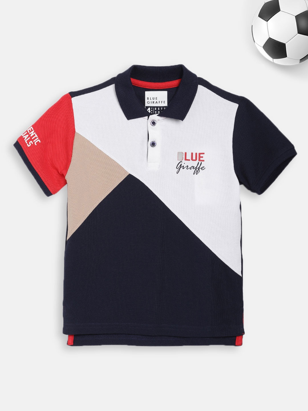 Blue Giraffe Boysvy Blue Polo Collar Applique T-shirt, Navy blue
