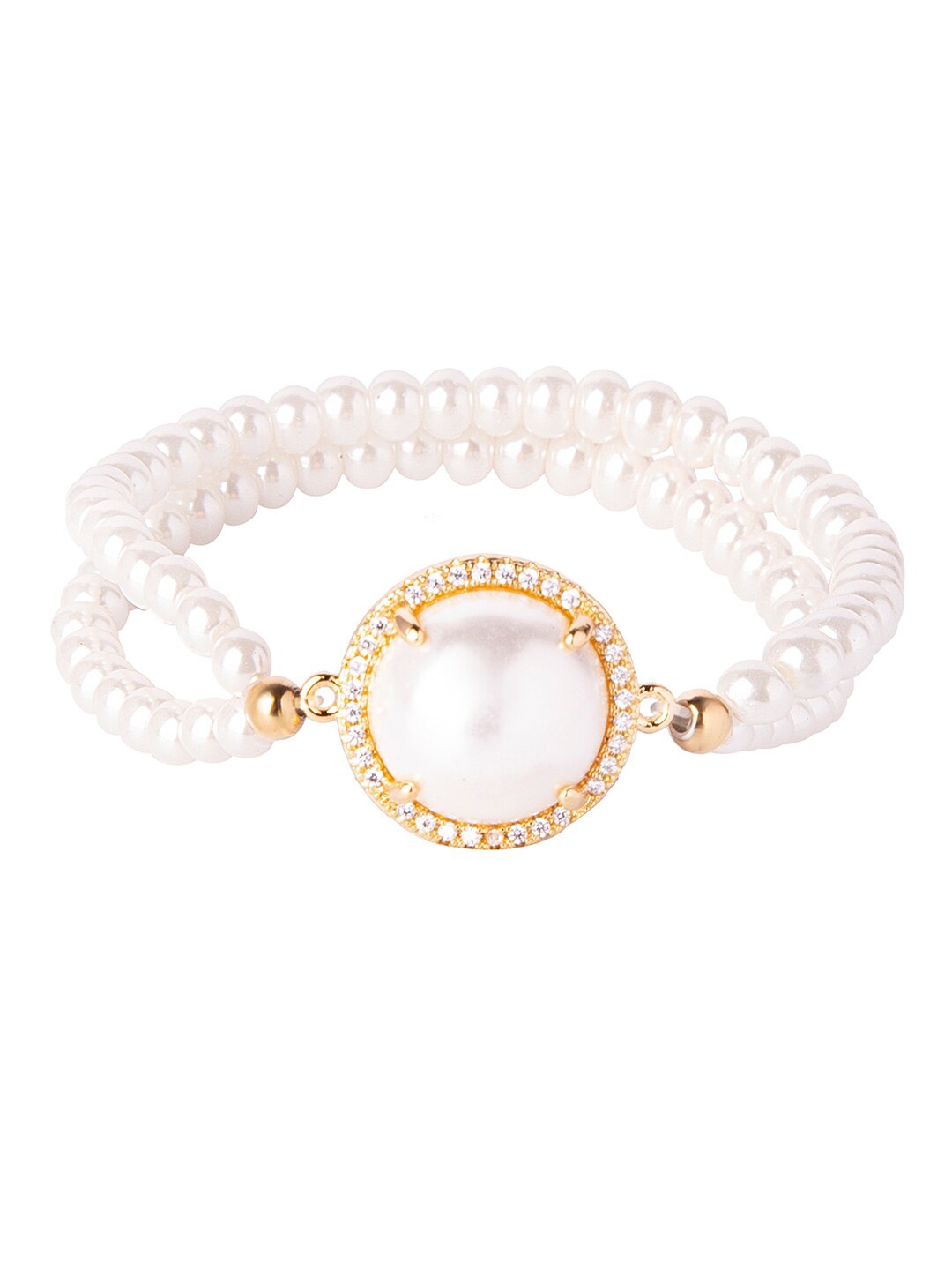 

Moon Dust Women White Brass Cubic Zirconia Gold-Plated Elasticated Bracelet