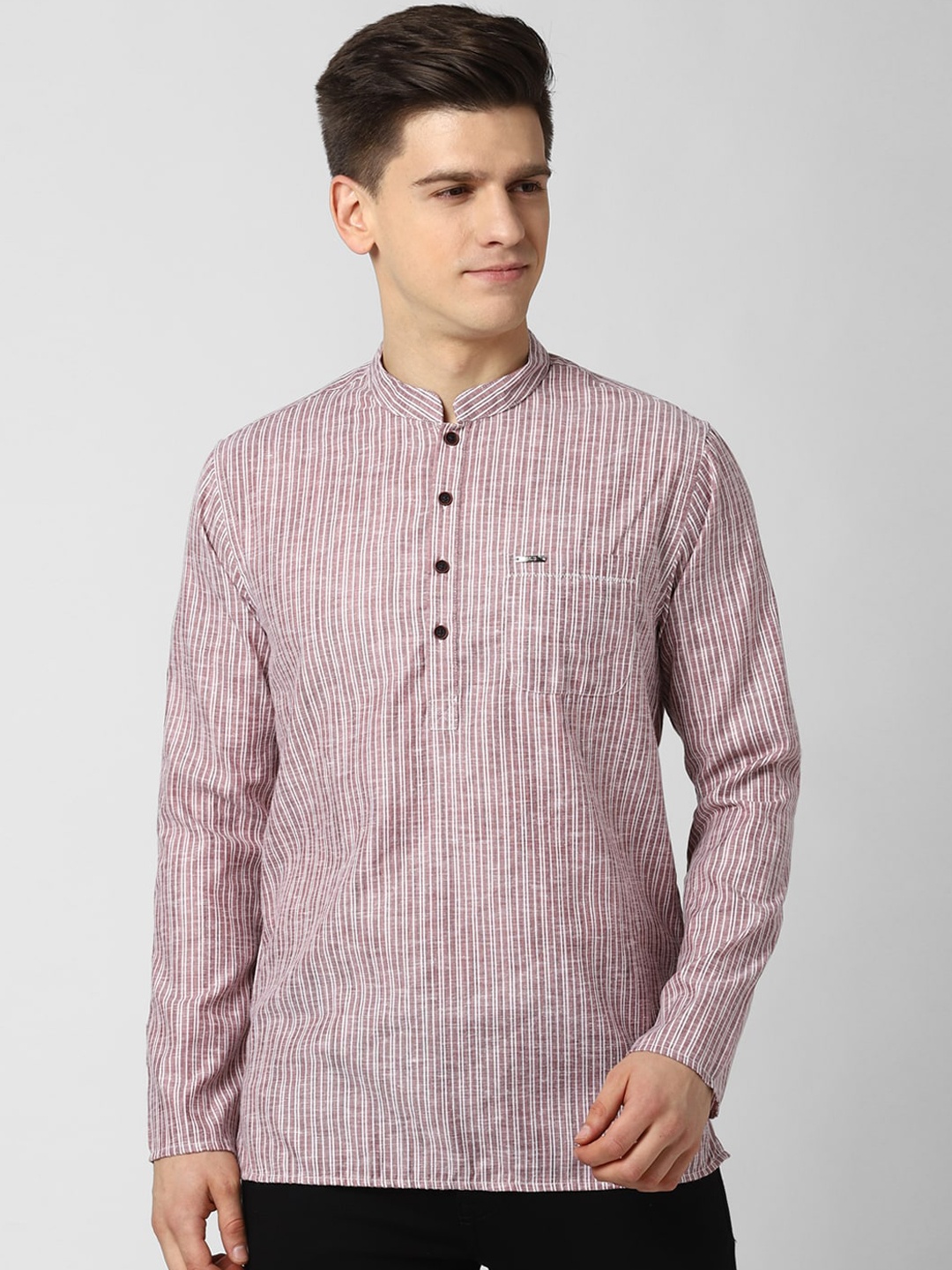Peter England Men Pink & White Striped Kurta