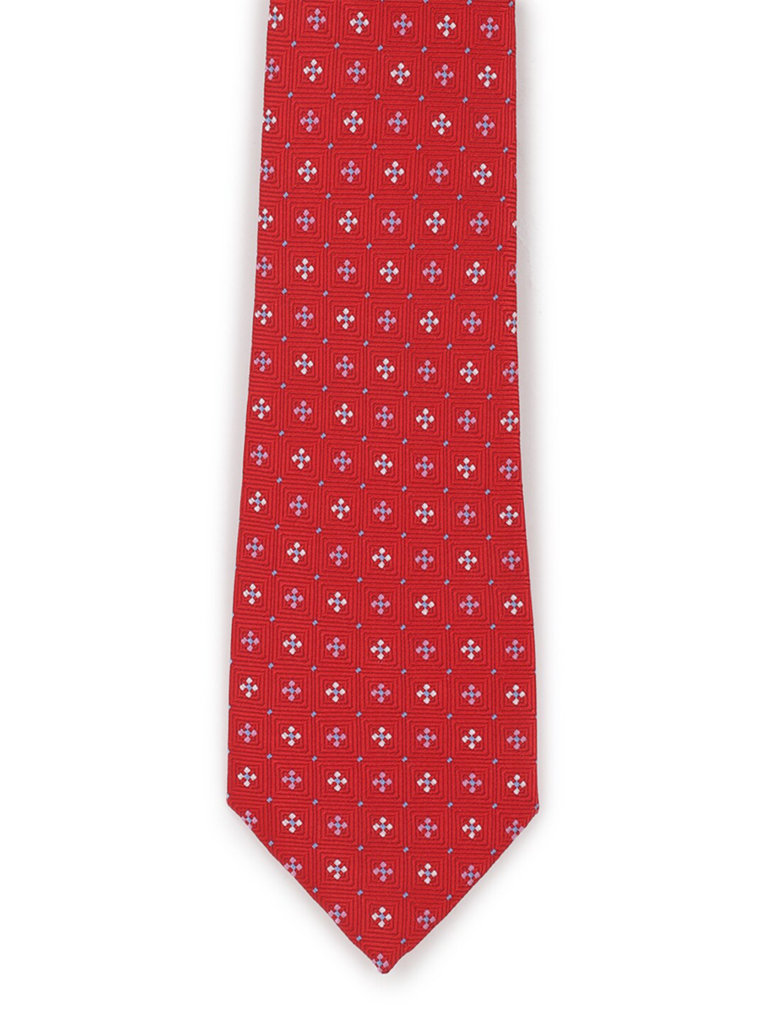 

Peter England Men Red & White Woven Design Broad Tie