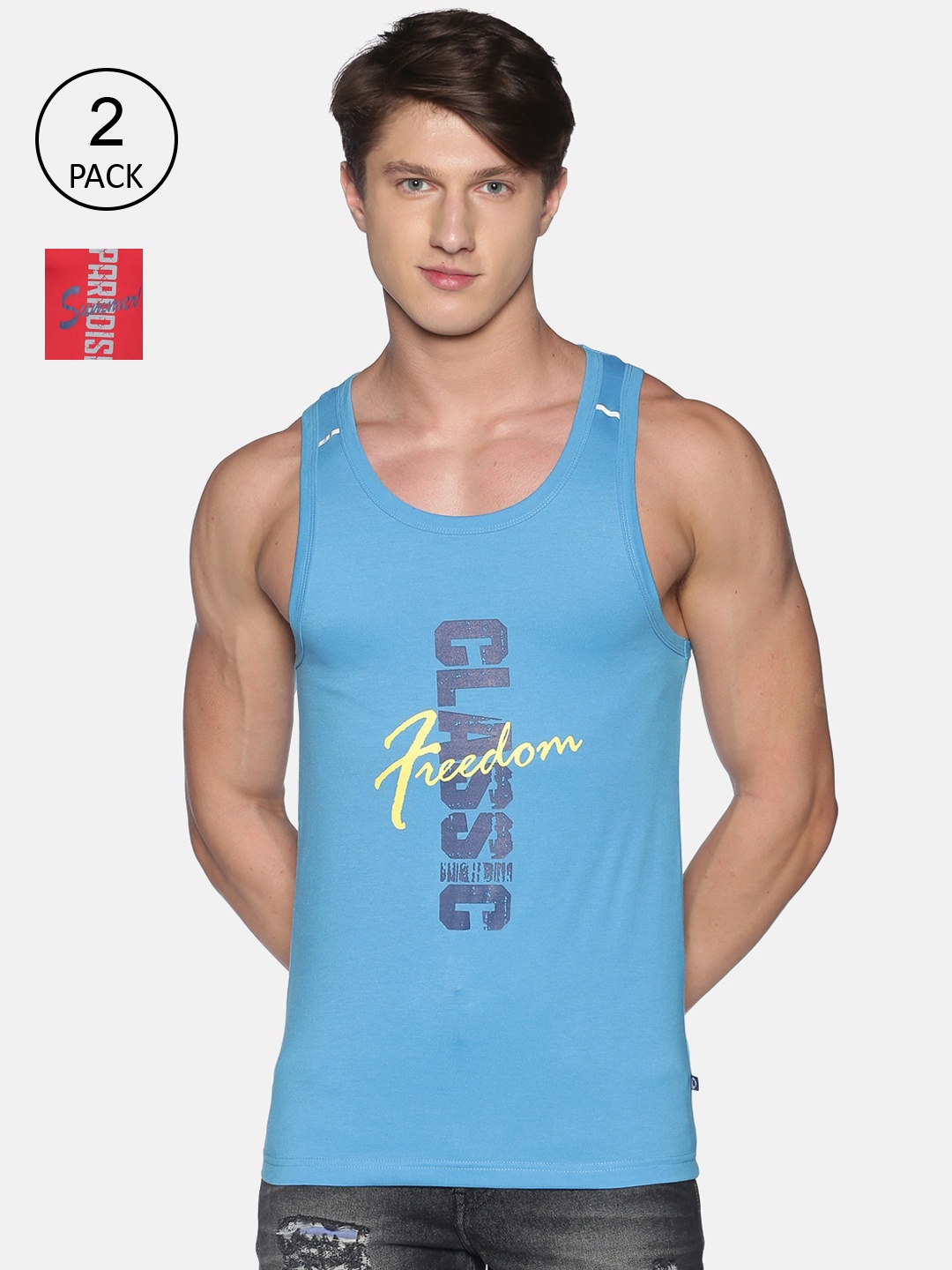 

Dollar Men Pack of 2 Blue & red Cotton Innerwear Vests