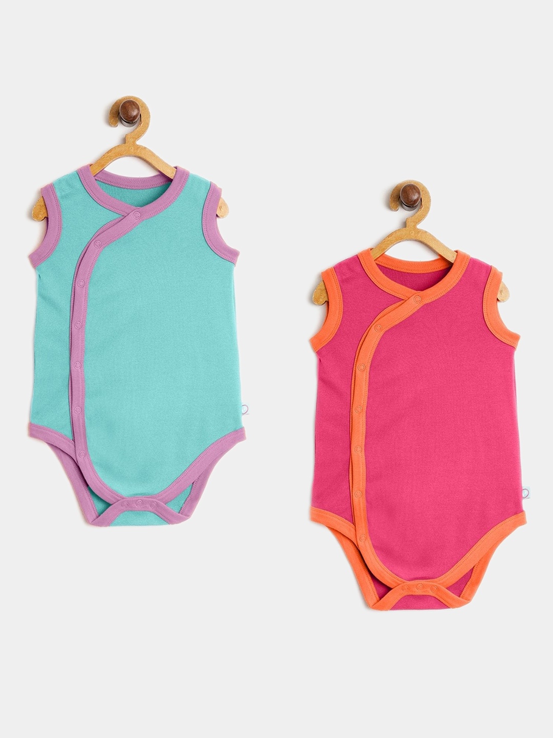 

cherrytoes Infants Pack Of 2 Solid Cotton Rompers, Turquoise blue