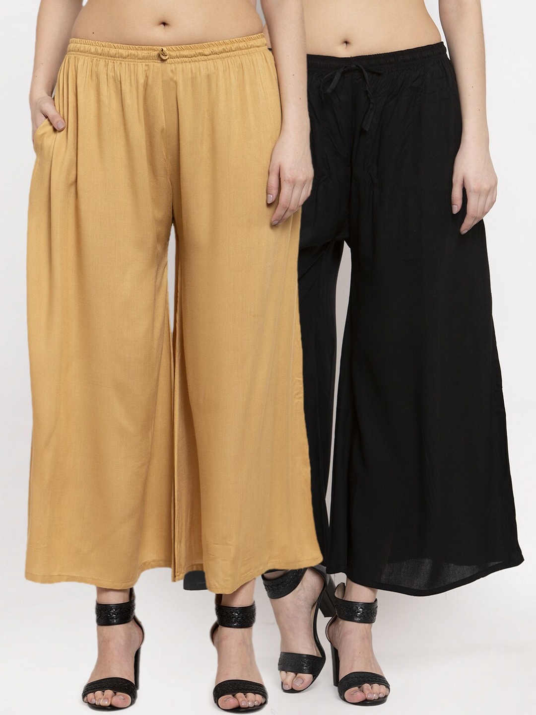 

Miaz Lifestyle Women Beige & Black Pack of 2 Solid Palazzos