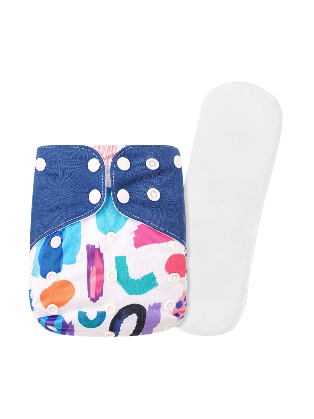 

GUCHIGU Kids White & Blue Printed Washable Cloth Diaper With Pad