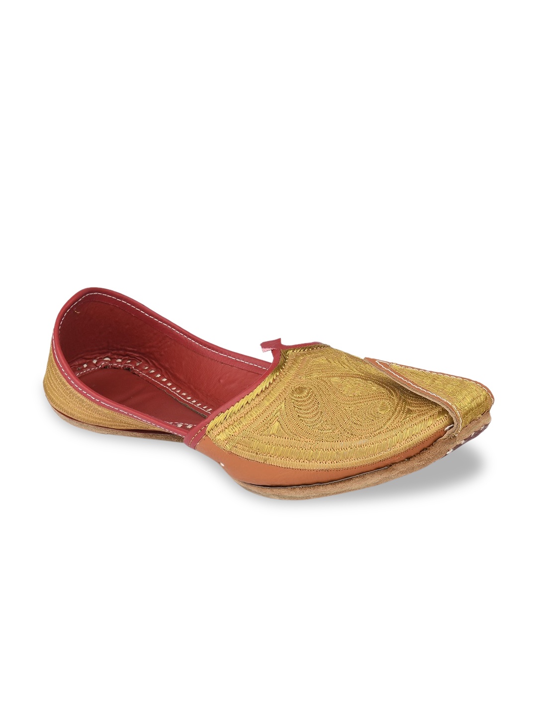 

DESI COLOUR Men Gold Woven Design Leather Mojaris