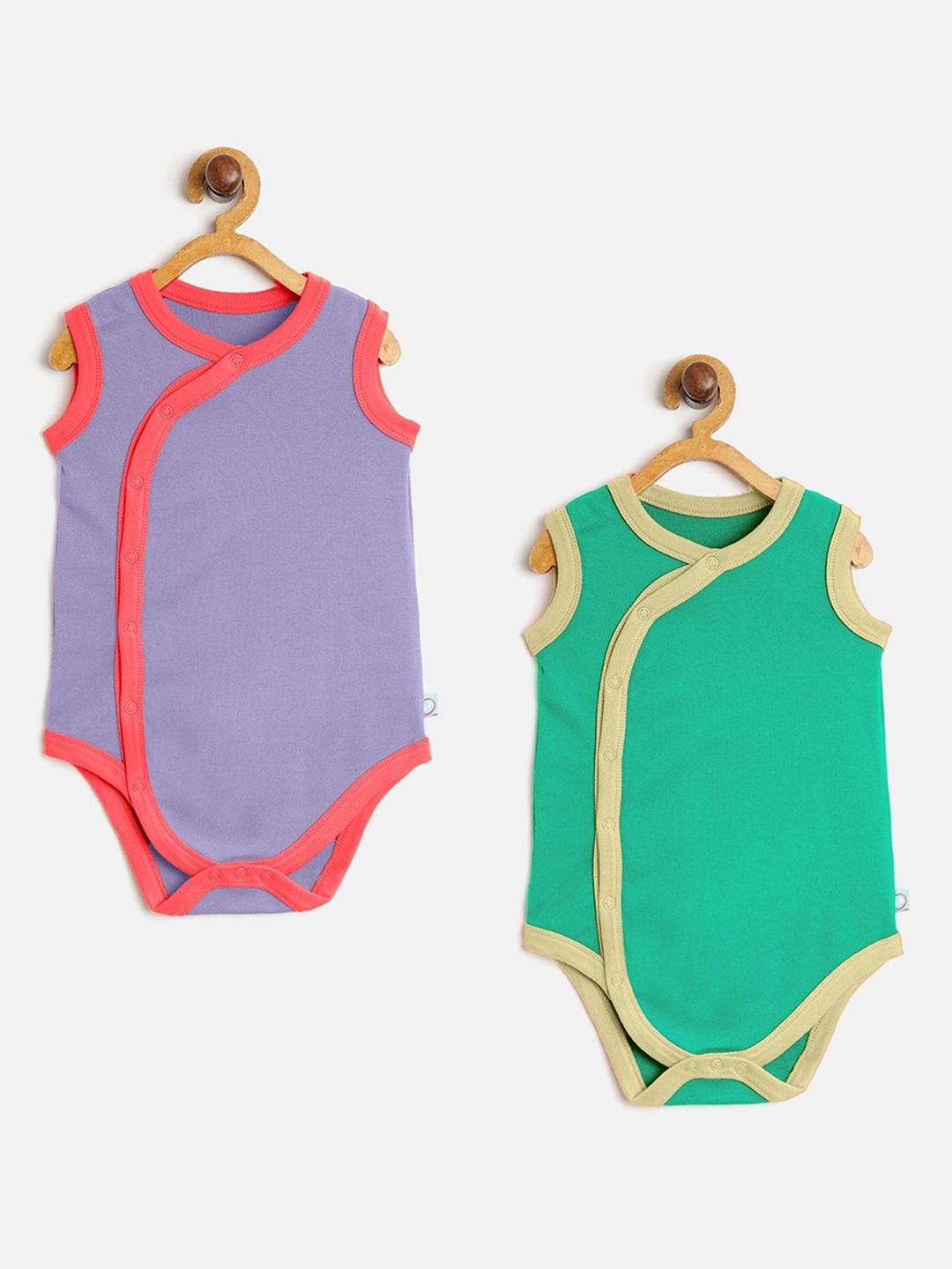 

cherrytoes Infant Kids Pack Of 2 Solid Pure Cotton Bodysuits, Green
