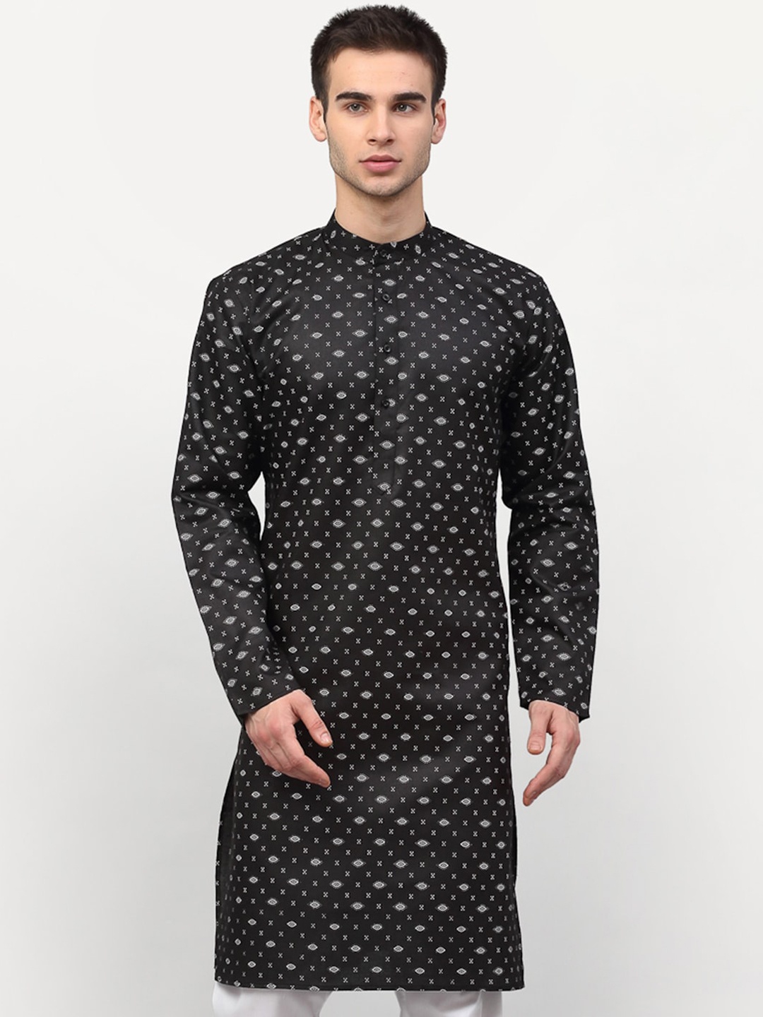 Jompers Men Black Ethnic Motifs Printed Kurta
