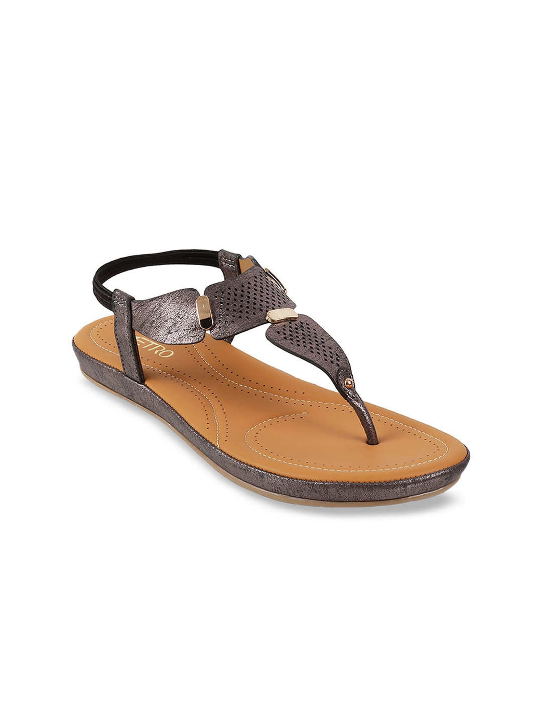 

Metro Women Grey Embellished T-Strap Flats