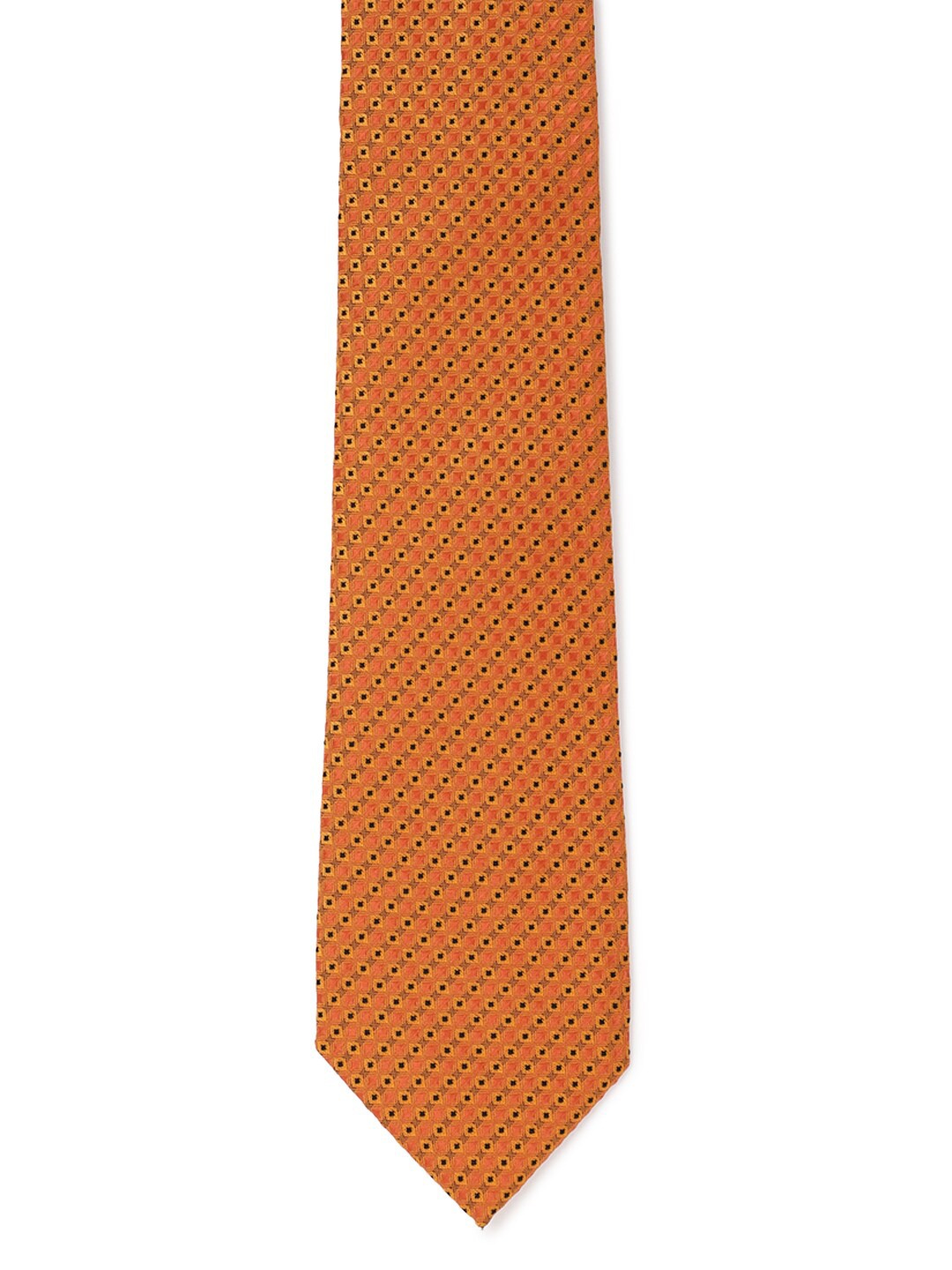 

Peter England Men Orange & Black Woven Design Broad Tie