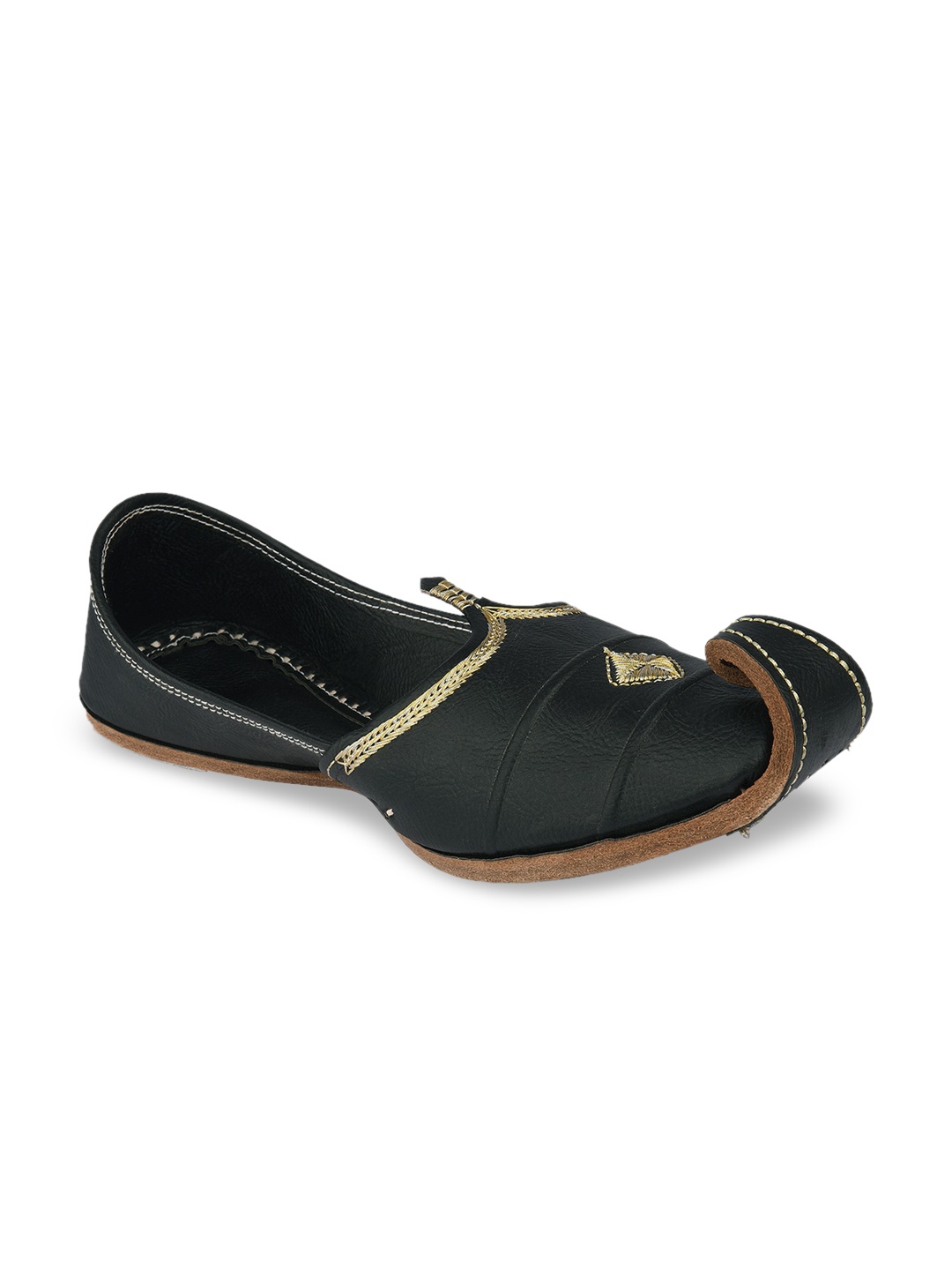 DESI COLOUR Men Black Colourblocked Leather Mojaris
