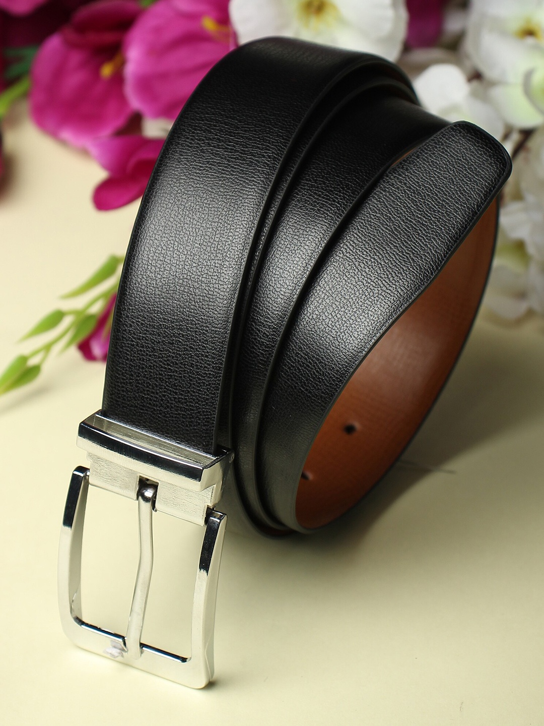 Kastner Men Black Textured Reversible Formal Belt