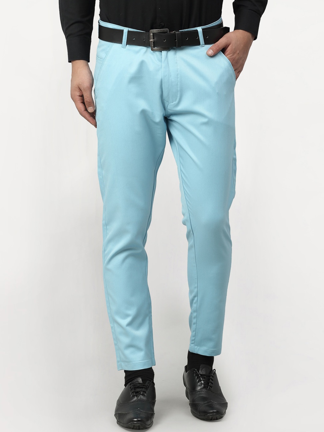

JAINISH Men Turquoise Blue Tapered Fit Chinos Trousers