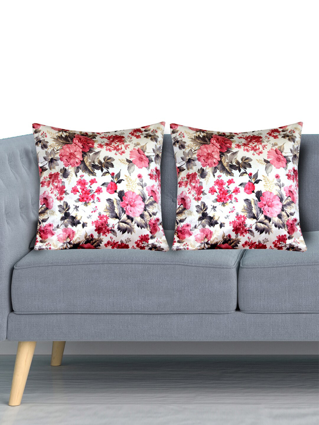 

Kuber Industries Cream & Pink Set of 2 Floral Velvet Square Cushion Covers