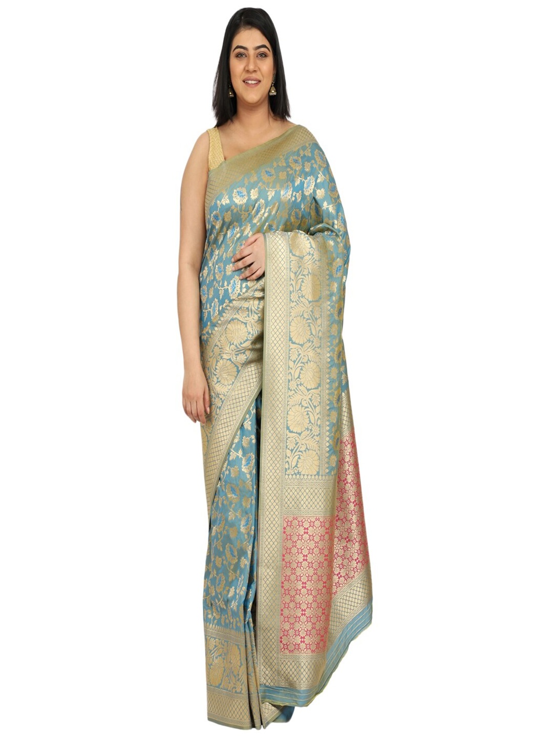 

Havida Saree Blue & Pink Woven Design Zari Silk Blend Banarasi Sarees