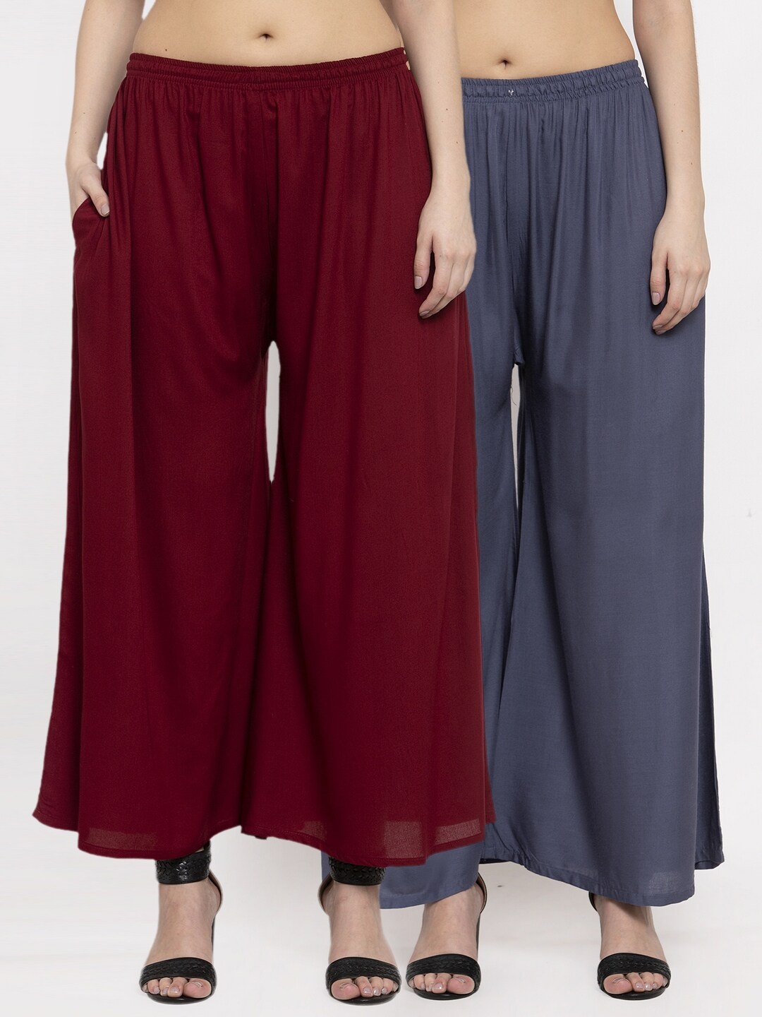 

Miaz Lifestyle Women Pack Of 2 Grey & Maroon Palazzos