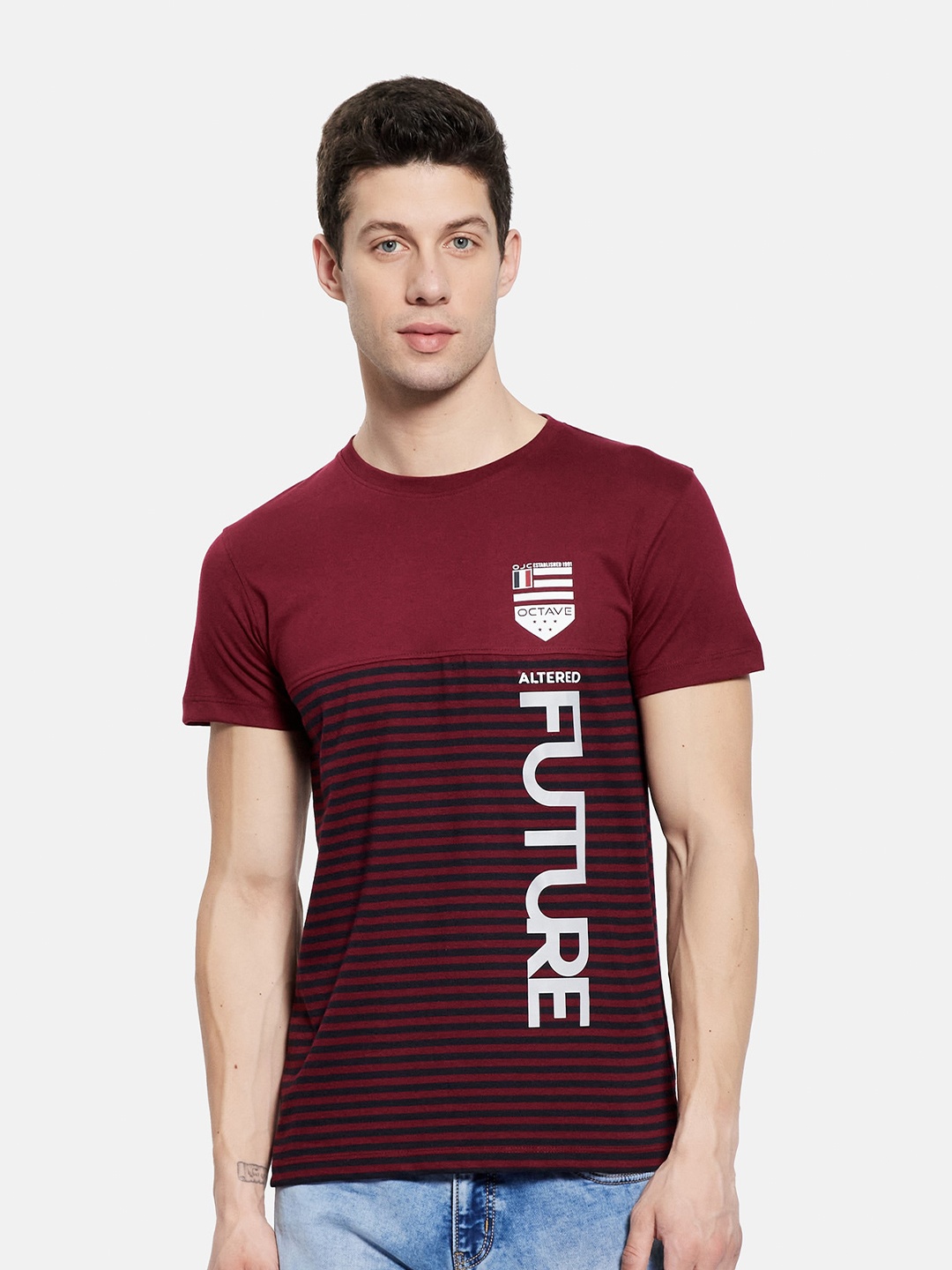 

Octave Men Maroon Typography Printed Applique T-shirt