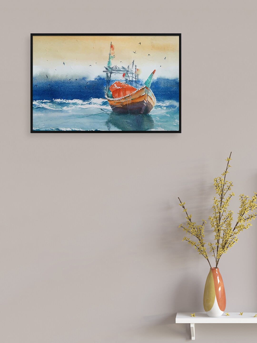 

nest ART Blue & Beige-Coloured Sailor Boat Painted Framed Wall Art