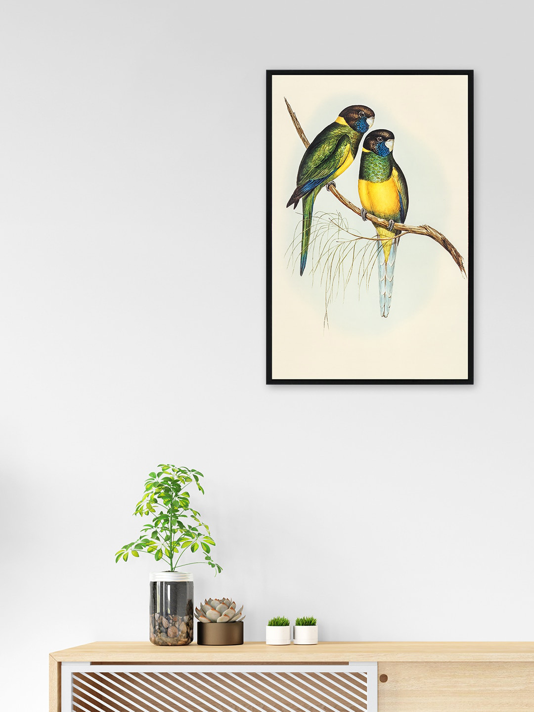 

nest ART Off-White & Green Birds Painting Wall Art
