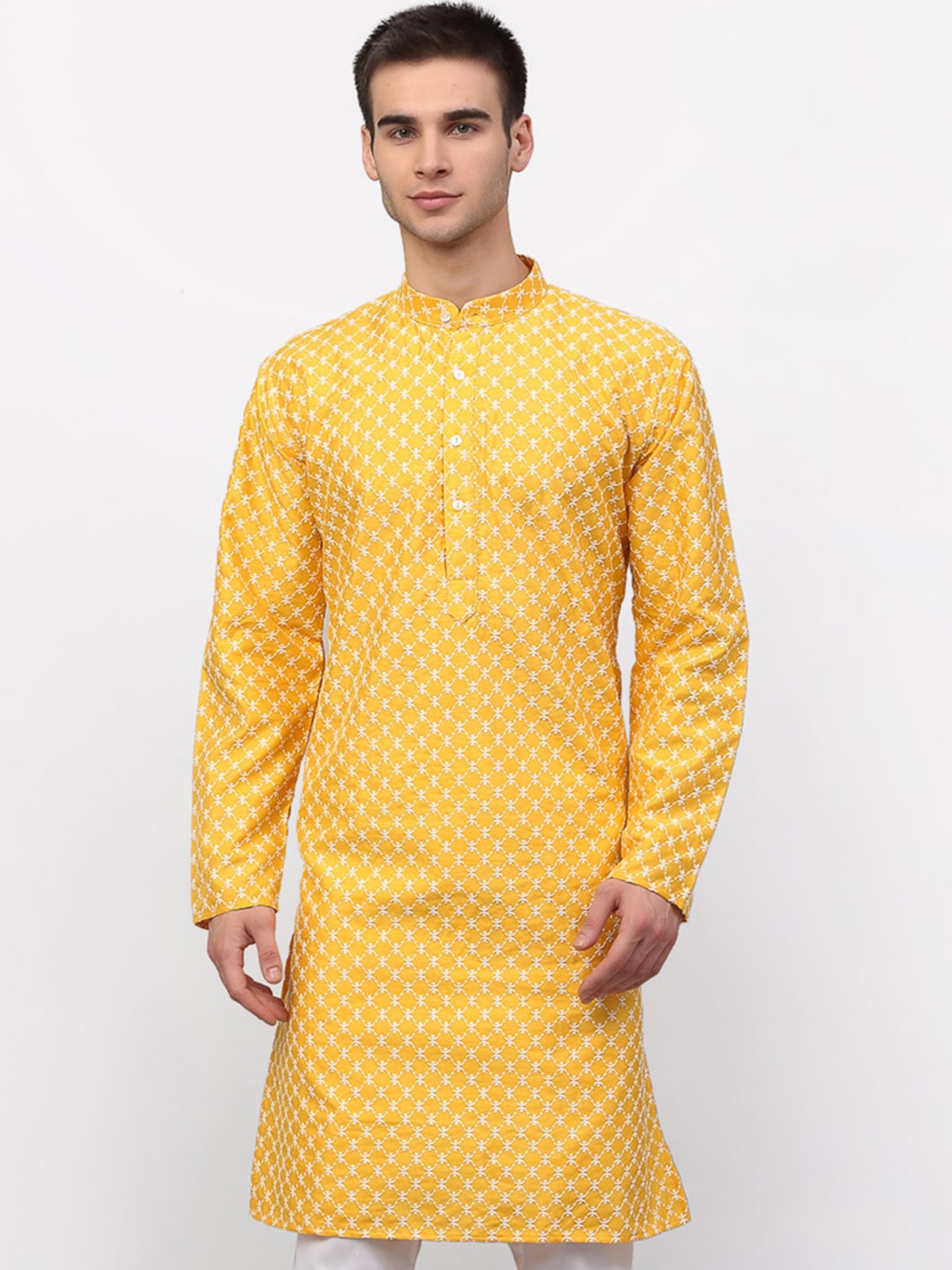 Jompers Men Mustard Ethnic Motifs Embroidered Kurta