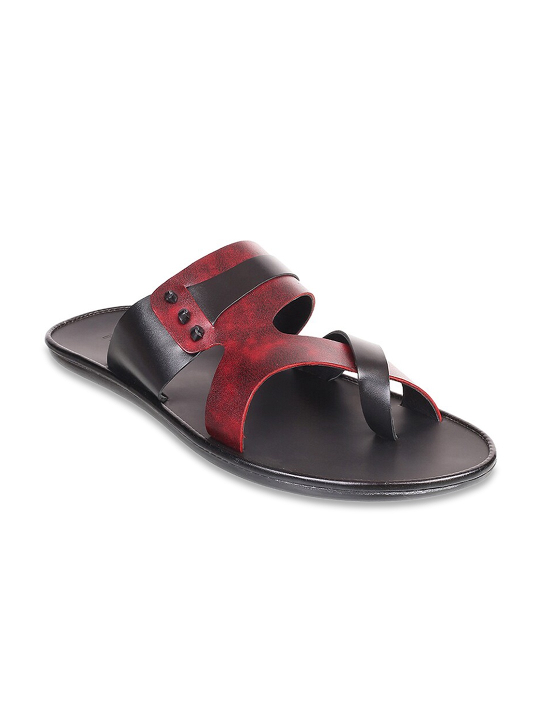 

Mochi Men Maroon & Black Ethnic Leather Comfort Sandals