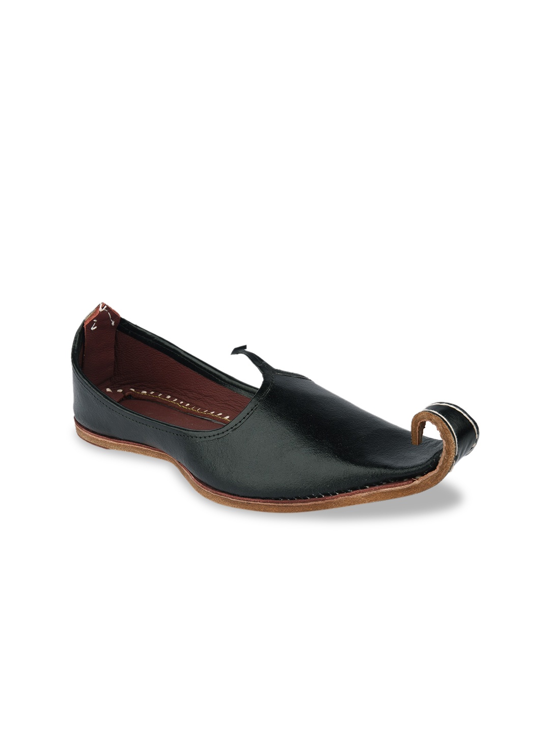 

DESI COLOUR Men Black Colourblocked Leather Mojaris