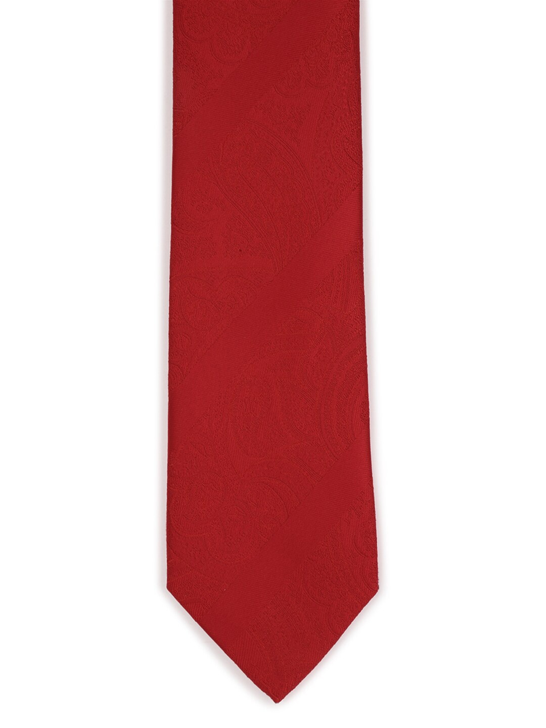 

Louis Philippe Men Red Woven Design Silk Skinny Tie