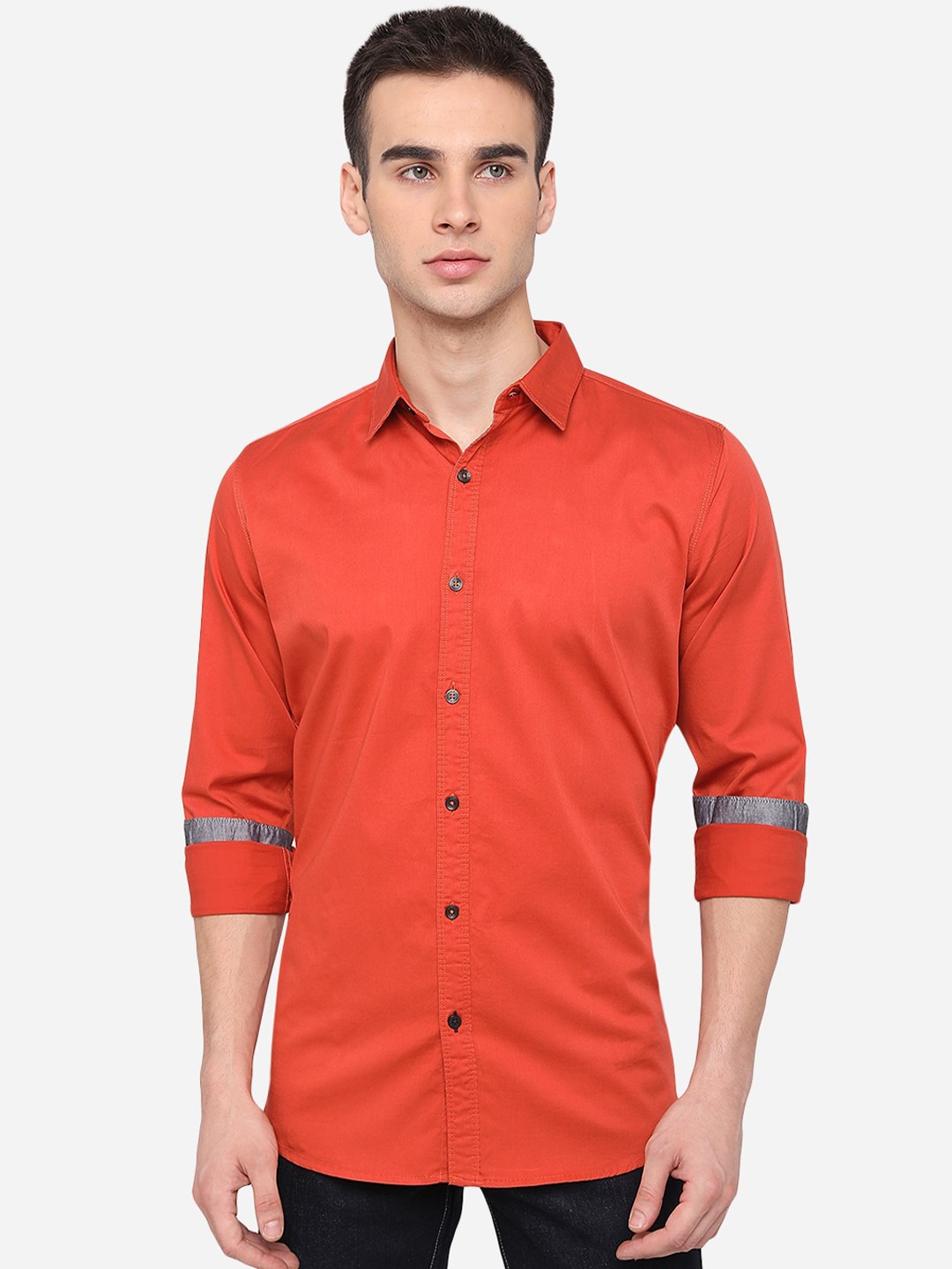 

JADE BLUE Men Orange Slim Fit Casual Cotton Shirt