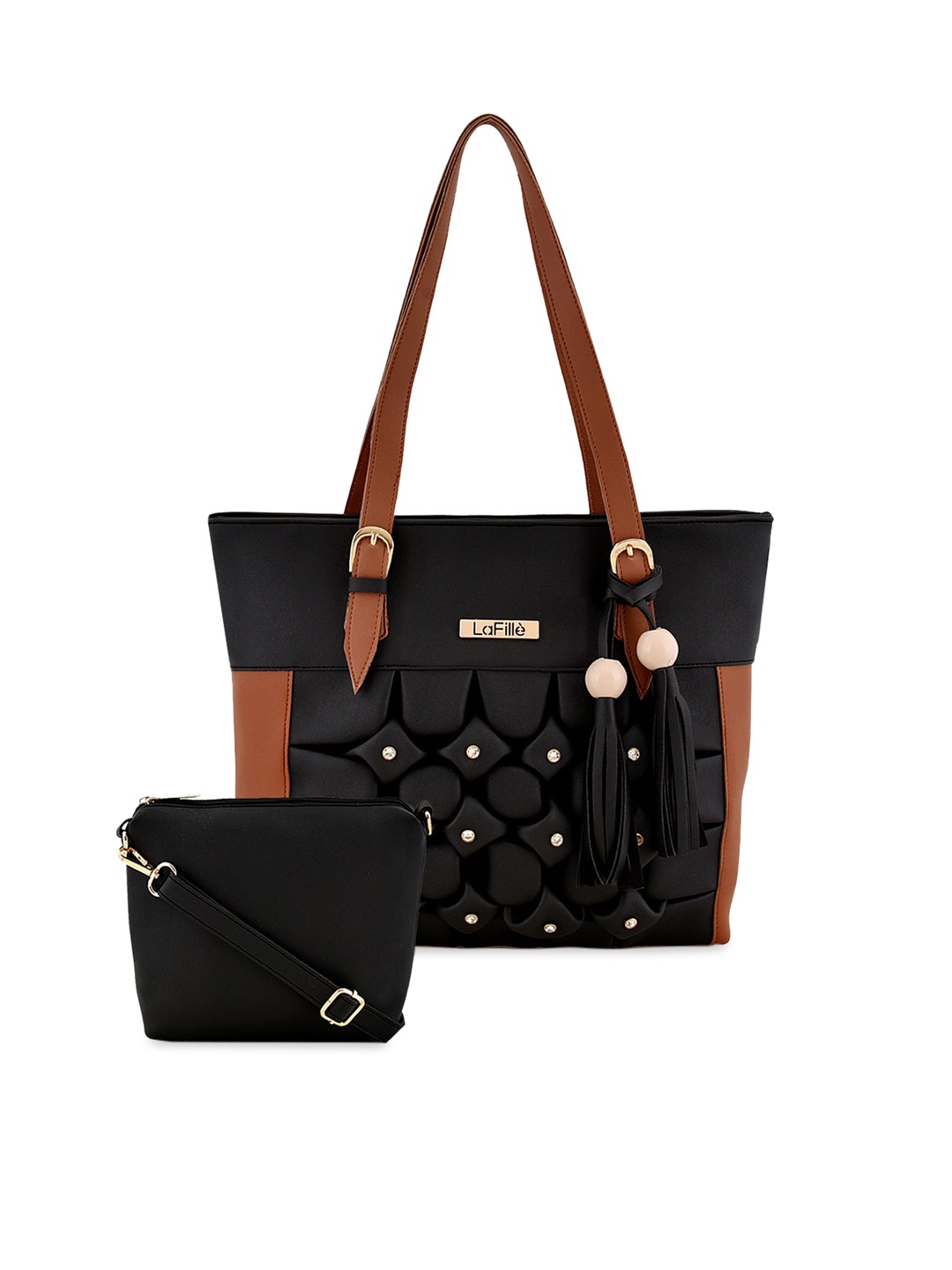 

LaFille Black PU Structured Shoulder Bag with Tasselled