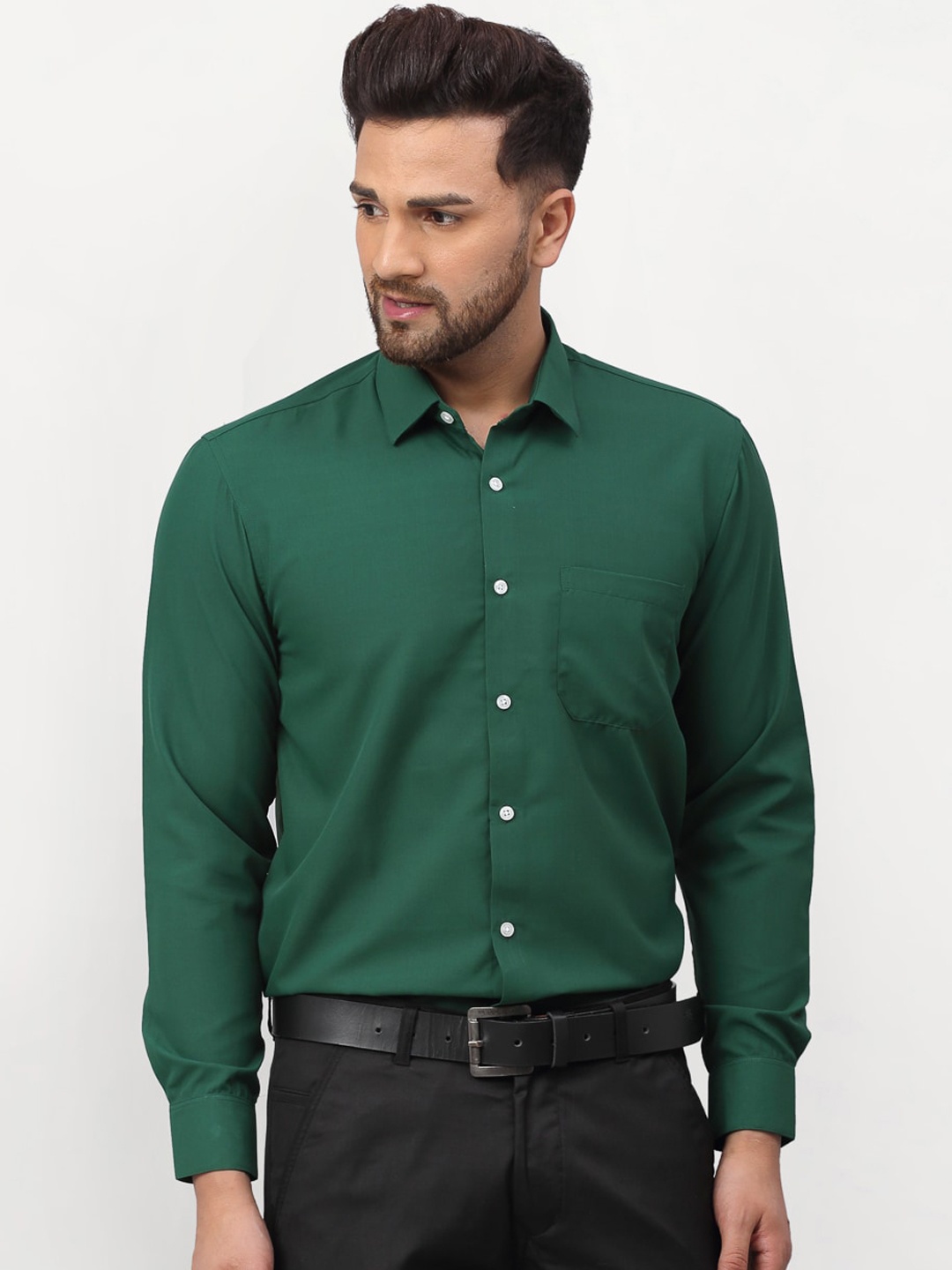 JAINISH Men Olive Green Solid Formal Shirt