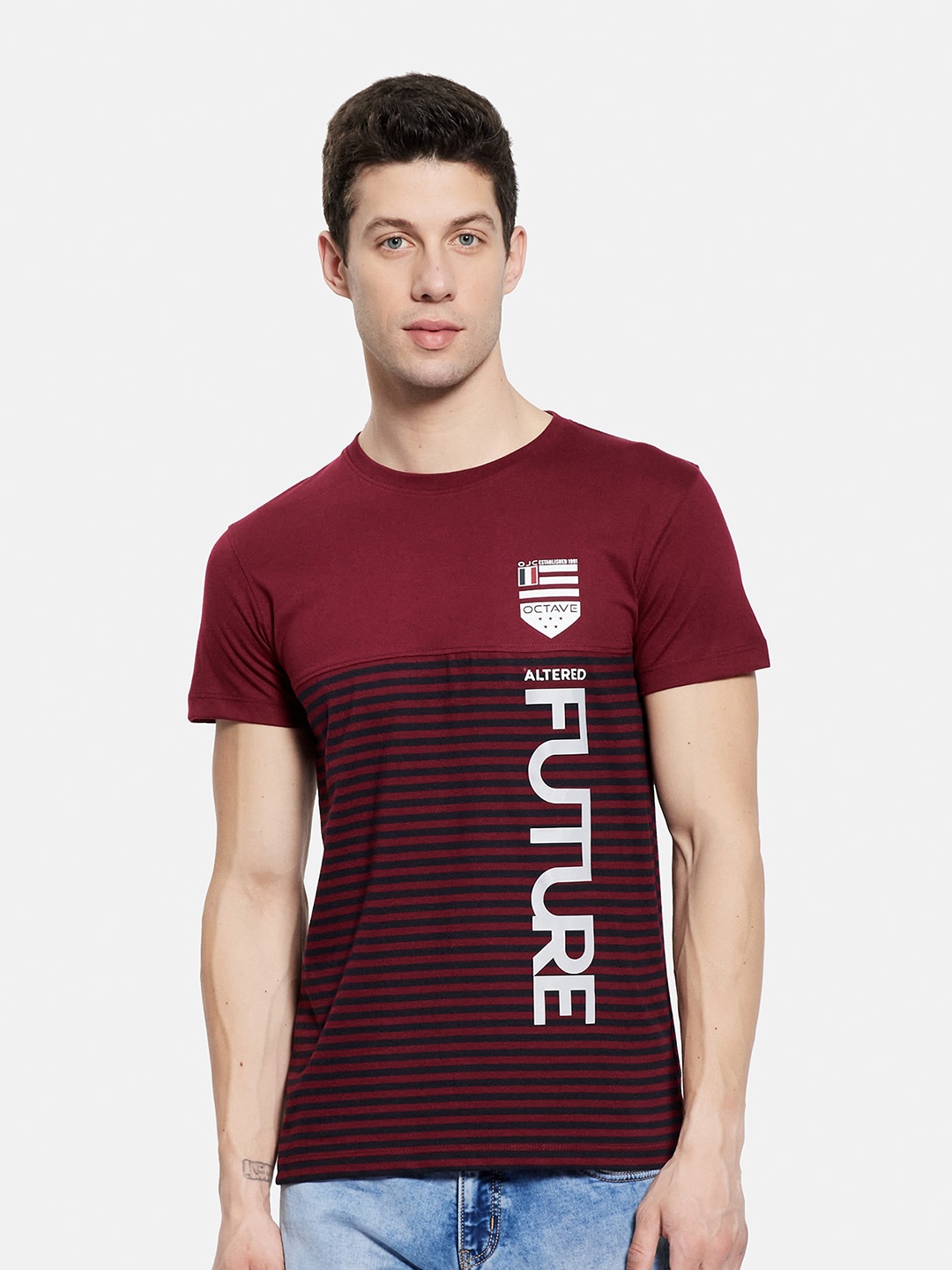 

Octave Men Maroon & Blue Typography Printed T-shirt