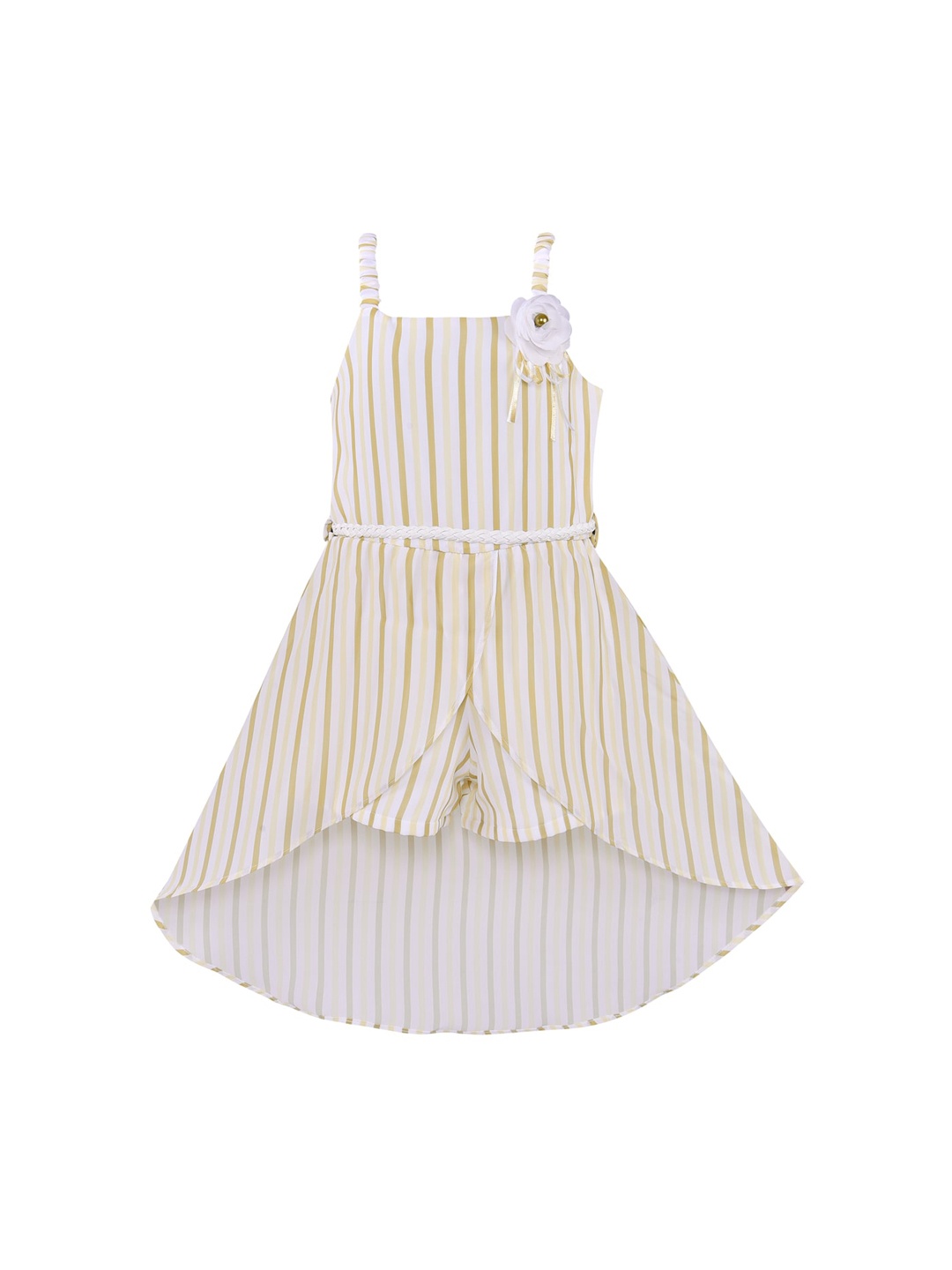 

Wish Karo Beige & White Striped Georgette A-Line Dress