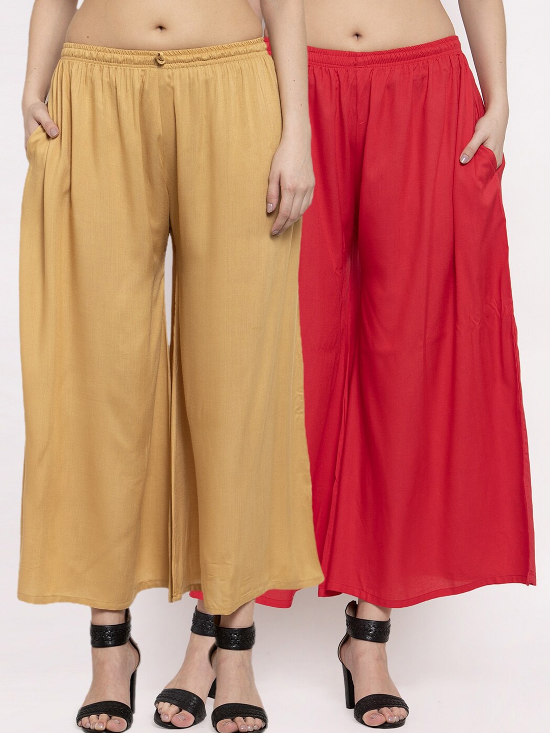 

Miaz Lifestyle Women Pack of 2 Beige & Red Palazzos