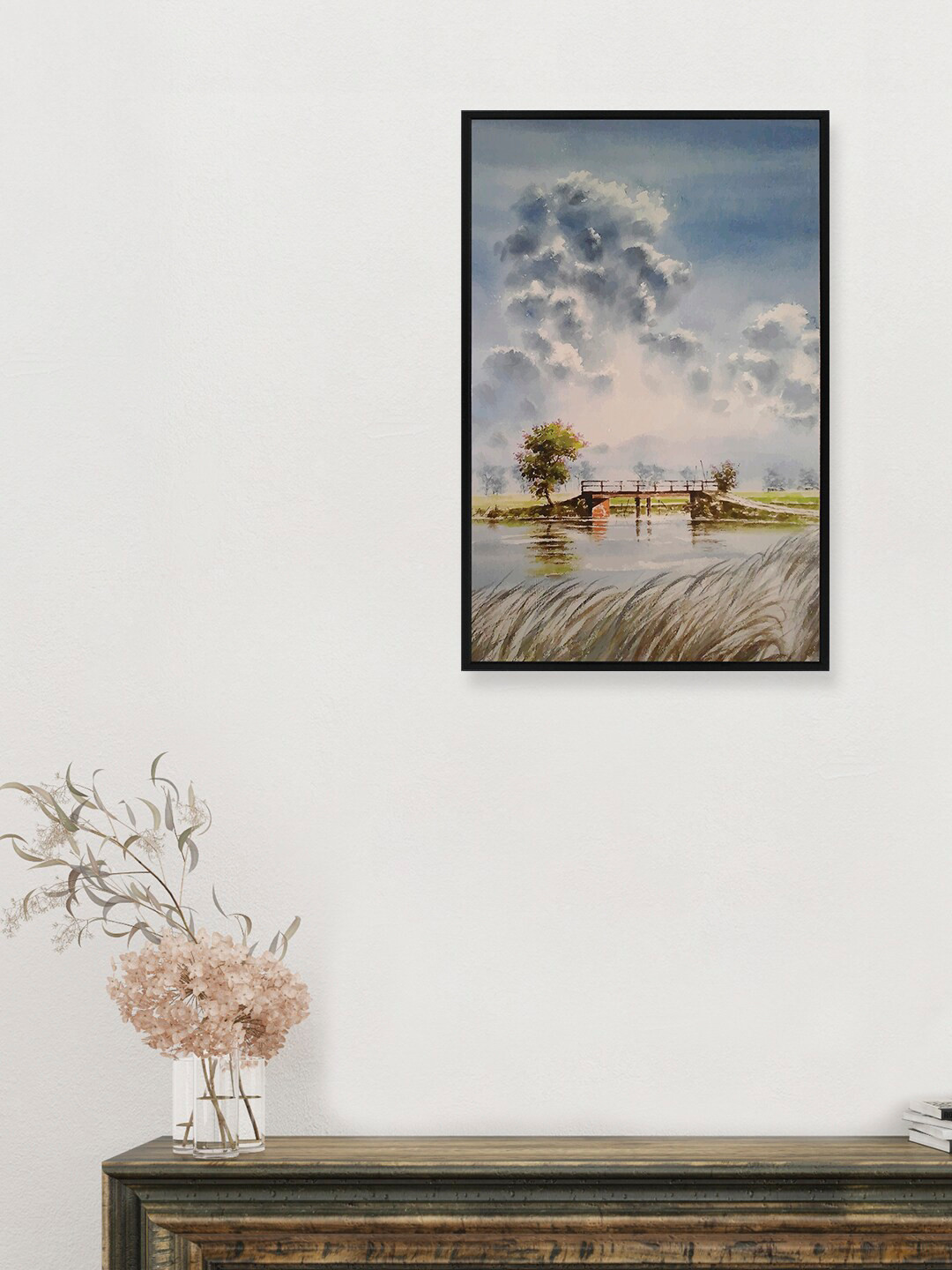

nest ART Brown & Green Beautifully Printed Scenery Painting Framed Wall Art, Blue