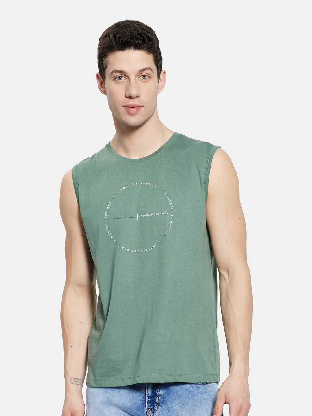 

Octave Men Green Typography Printed T-shirt