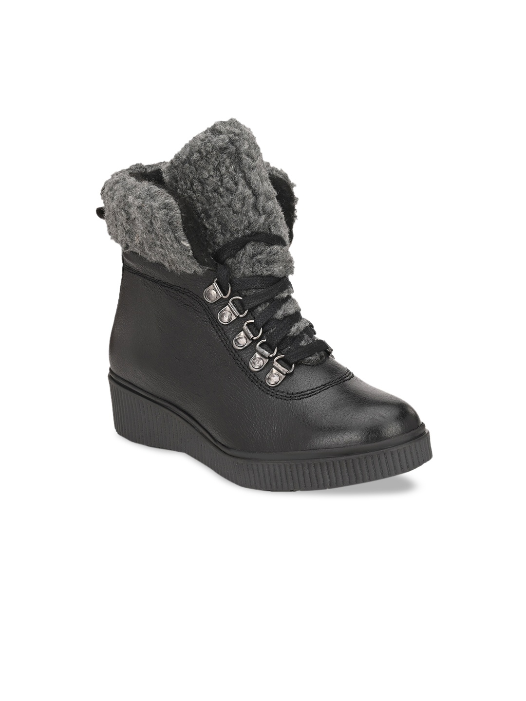 

Delize Black Leather Wedge Heeled Boots